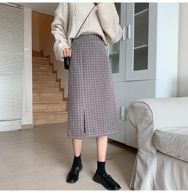 ハイウエストスリットチェックスカート 4699-画像4-韓国ファッション通販POPREA［ポップリア］