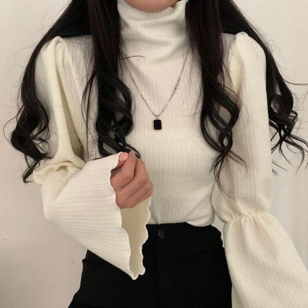 トランペットスリーブハイネックリブニット 4852-画像4-韓国ファッション通販POPREA［ポップリア］