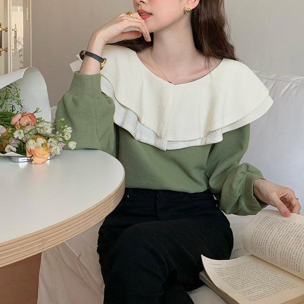 ダブルフリルカラートップス 5094-画像4-韓国ファッション通販POPREA［ポップリア］