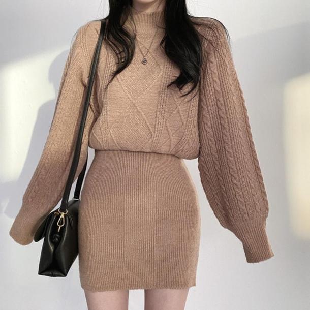 ハイネックニット&ミニスカートワンピ 4897-画像4-韓国ファッション通販POPREA［ポップリア］