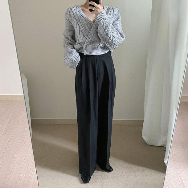 Vネックツイスト編みワンボタンニット 5061-画像4-韓国ファッション通販POPREA［ポップリア］