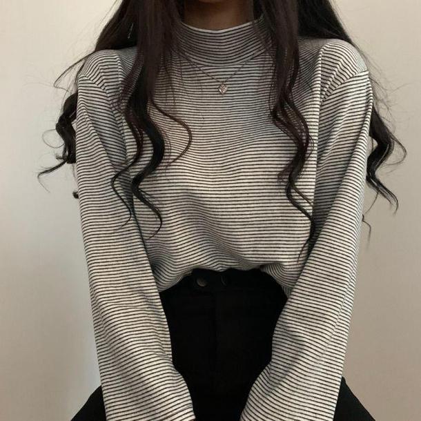 ハイネックボーダートップス 4927-画像4-韓国ファッション通販POPREA［ポップリア］