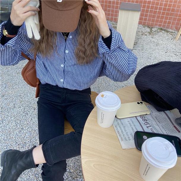 カジュアルストライプシャツ 5150-画像4-韓国ファッション通販POPREA［ポップリア］