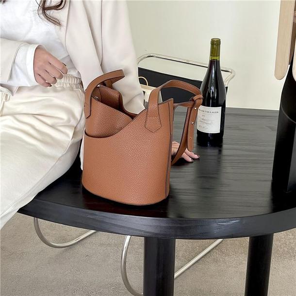 レザー調ポータブルバケットバッグ 4835-画像4-韓国ファッション通販POPREA［ポップリア］