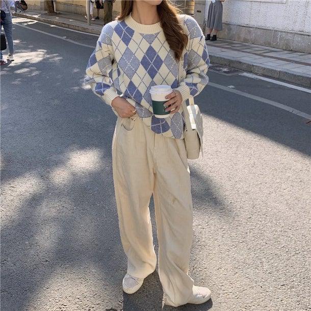 ダイヤ柄カラーニット 4951-画像4-韓国ファッション通販POPREA［ポップリア］