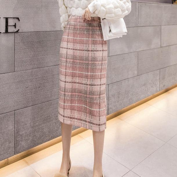 チェック柄ミモレ丈タイトスカート 5018-画像4-韓国ファッション通販POPREA［ポップリア］