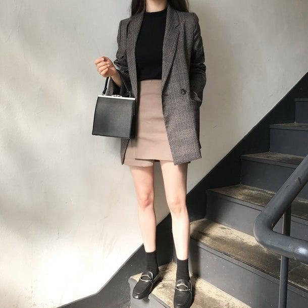 グレンチェックテーラードジャケット 4971-画像4-韓国ファッション通販POPREA［ポップリア］