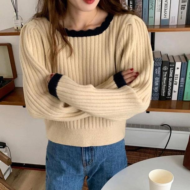 あったかシンプルリブショートニット 4853-画像4-韓国ファッション通販POPREA［ポップリア］