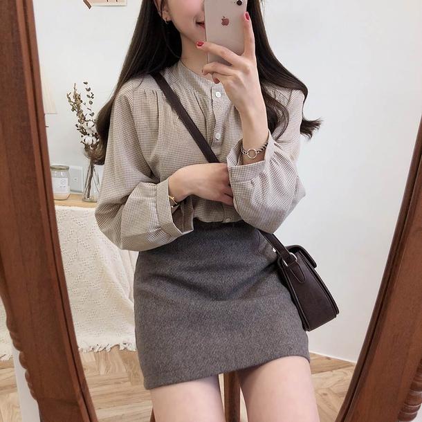 チェック柄ロングスリーブシャツ 4743-画像4-韓国ファッション通販POPREA［ポップリア］