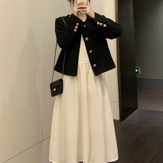 ゴールドボタンツイードショートジャケット 4778-画像4-韓国ファッション通販POPREA［ポップリア］