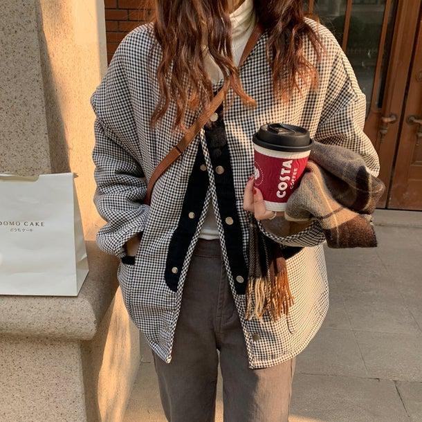 リバーシブルチェックボアジャケット 4934-画像4-韓国ファッション通販POPREA［ポップリア］