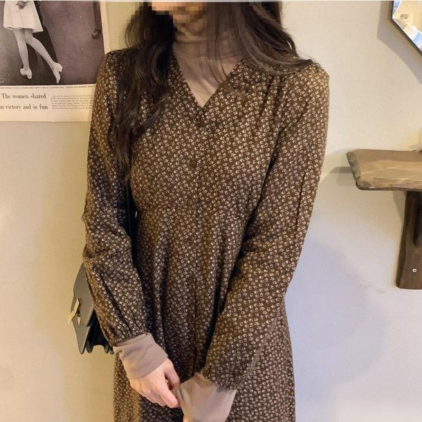 レトロフラワーVネックワンピ 4763-画像4-韓国ファッション通販POPREA［ポップリア］