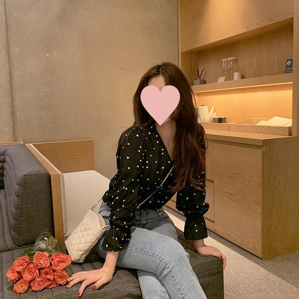 ミニハート柄シフォンブラウス 4775-画像4-韓国ファッション通販POPREA［ポップリア］