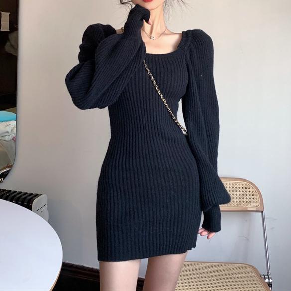 ベーシックショートリブニットワンピ 4866-画像4-韓国ファッション通販POPREA［ポップリア］