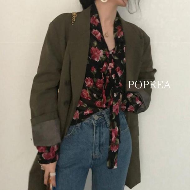 フラワータイリボンブラウス 4991-画像4-韓国ファッション通販POPREA［ポップリア］