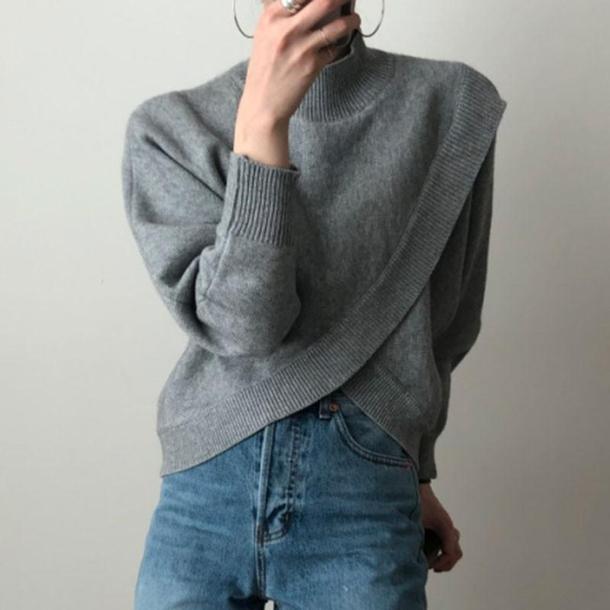 ハイネックフロントクロスニット 4856-画像4-韓国ファッション通販POPREA［ポップリア］