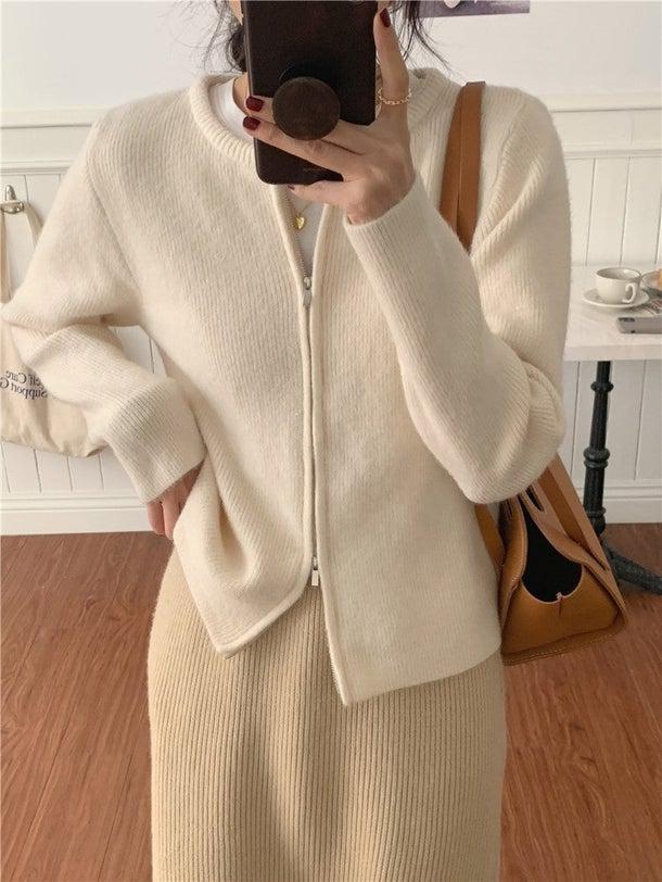 ラウンドネックジッパーカーディガン 4968-画像4-韓国ファッション通販POPREA［ポップリア］