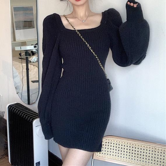 ベーシックショートリブニットワンピ 4866-画像5-韓国ファッション通販POPREA［ポップリア］