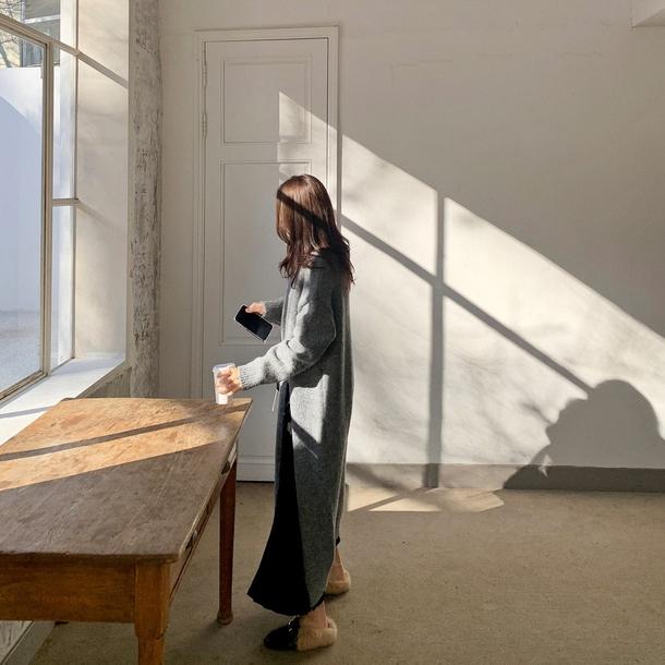 ラウンドネックスリットニットワンピース 4859-画像5-韓国ファッション通販POPREA［ポップリア］