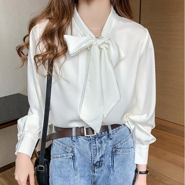 ボウタイリボンシルクタッチブラウス 4862-画像5-韓国ファッション通販POPREA［ポップリア］