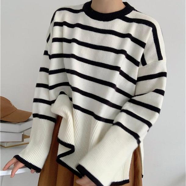 ベルスリーブボーダーニット 4804-画像5-韓国ファッション通販POPREA［ポップリア］