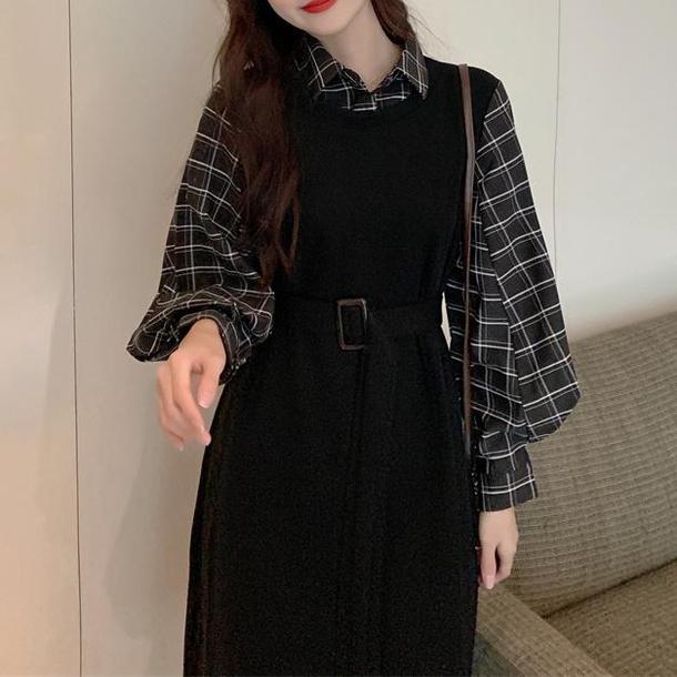 フェイクブラウス＆ブラックジャンスカドレス 4738-画像5-韓国ファッション通販POPREA［ポップリア］