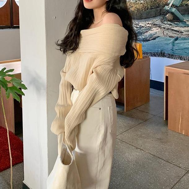 ベーシックオフショルダーリブニット 4788-画像5-韓国ファッション通販POPREA［ポップリア］