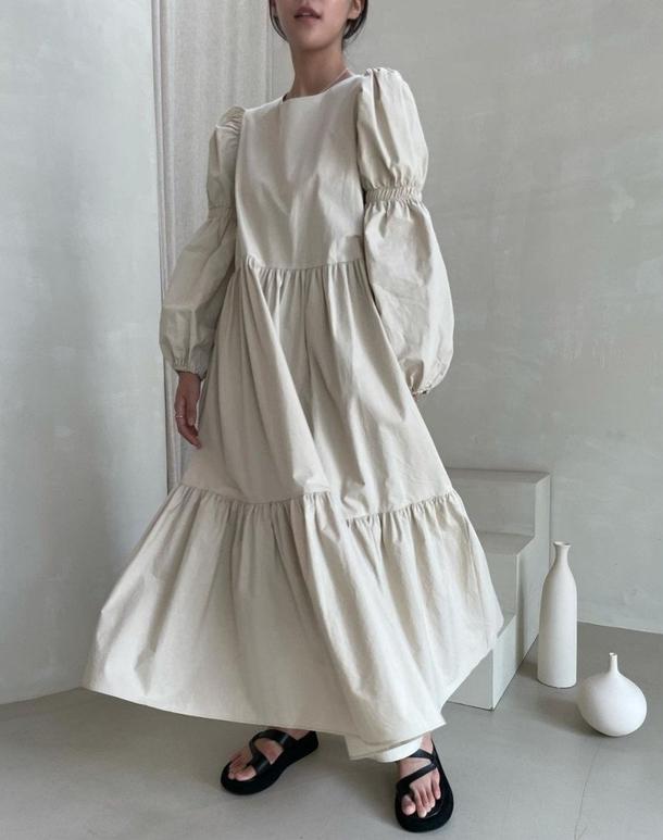 バブルスリーブティアードワンピース 4756-画像5-韓国ファッション通販POPREA［ポップリア］