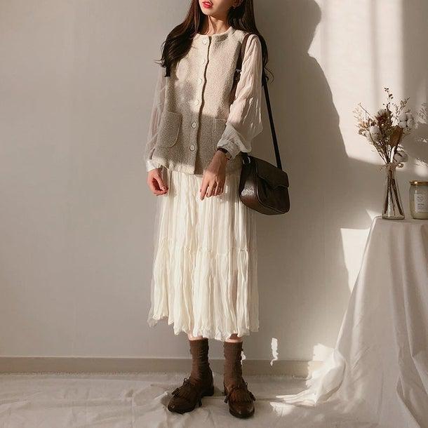 プリーツティアードシフォンワンピ 4995-画像5-韓国ファッション通販POPREA［ポップリア］