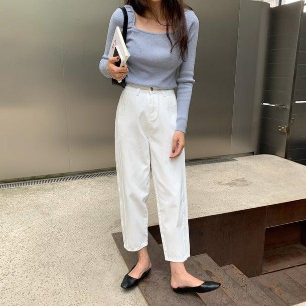 クロップドホワイトデニムパンツ 4994-画像5-韓国ファッション通販POPREA［ポップリア］