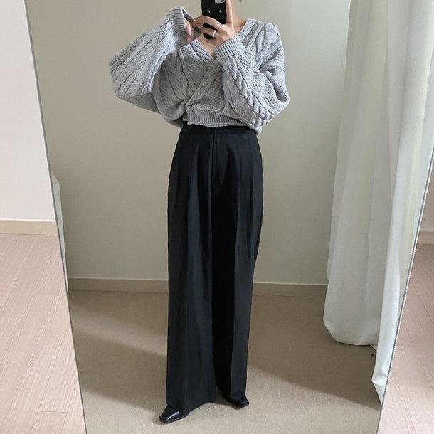 Vネックツイスト編みワンボタンニット 5061-画像5-韓国ファッション通販POPREA［ポップリア］