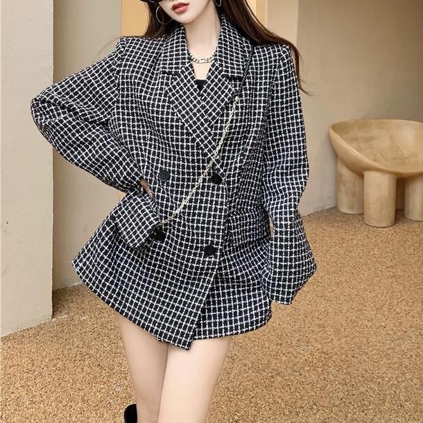 ミニバッグ付きチェック柄ジャケット 4730-画像5-韓国ファッション通販POPREA［ポップリア］