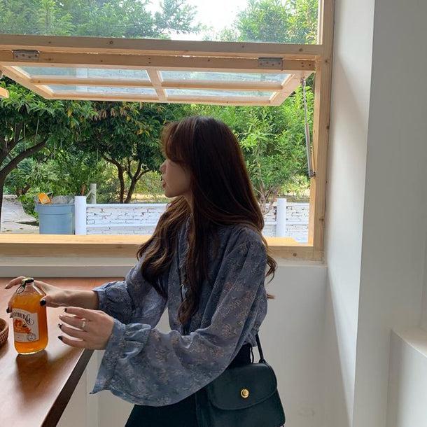 フラワーパターンフリルブラウス﻿ 5144-画像5-韓国ファッション通販POPREA［ポップリア］