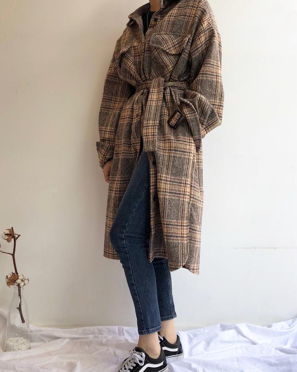 チェック柄ロングシャツ 4746-画像5-韓国ファッション通販POPREA［ポップリア］