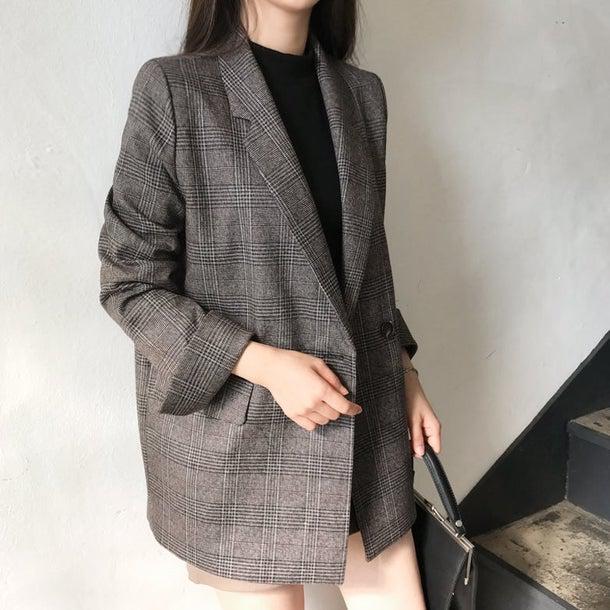 グレンチェックテーラードジャケット 4971-画像5-韓国ファッション通販POPREA［ポップリア］