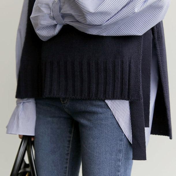 キャンディスリーブストライプシャツ＆ベスト 5045-画像5-韓国ファッション通販POPREA［ポップリア］