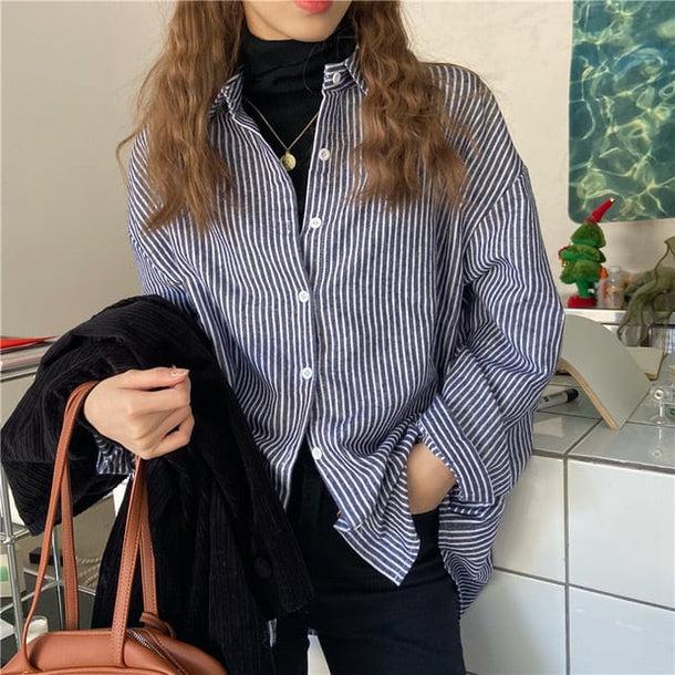 カジュアルストライプシャツ 5150-画像5-韓国ファッション通販POPREA［ポップリア］