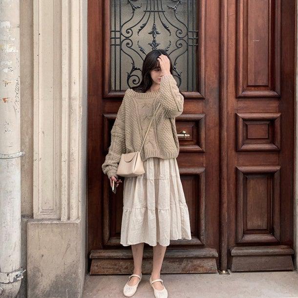 レトロツイストニットワンピースセット 4937-画像5-韓国ファッション通販POPREA［ポップリア］