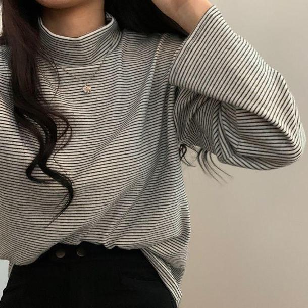 ハイネックボーダートップス 4927-画像5-韓国ファッション通販POPREA［ポップリア］