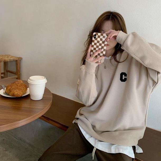 ワッフルCロゴプルオーバー 4928-画像5-韓国ファッション通販POPREA［ポップリア］