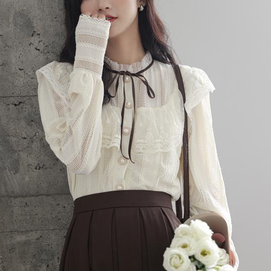 フリルハイネックレースリボンタイブラウス 4922-画像5-韓国ファッション通販POPREA［ポップリア］