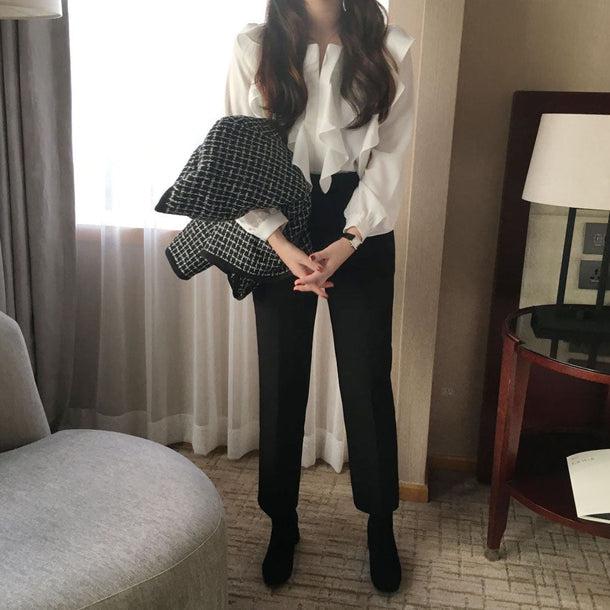 シアーフリルシフォンブラウス 5050-画像5-韓国ファッション通販POPREA［ポップリア］