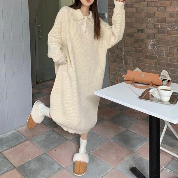 ワッフルミディニットワンピース 4933-画像5-韓国ファッション通販POPREA［ポップリア］