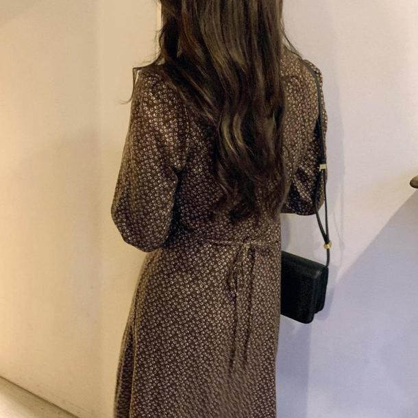 レトロフラワーVネックワンピ 4763-画像5-韓国ファッション通販POPREA［ポップリア］