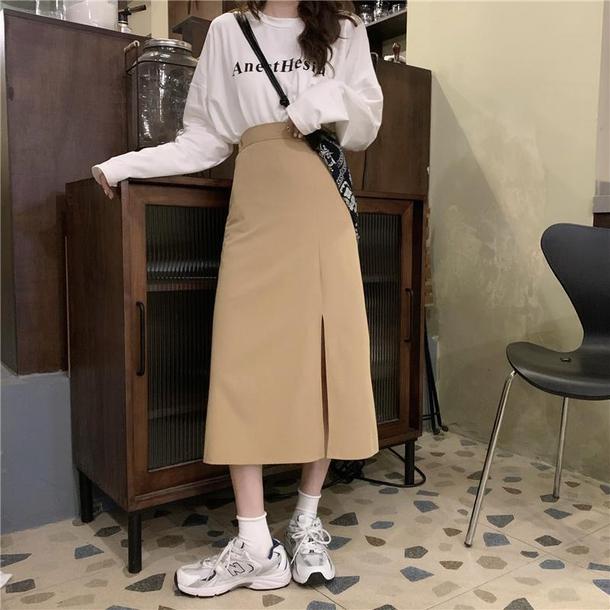 スリットベージュスカート 4691-画像5-韓国ファッション通販POPREA［ポップリア］