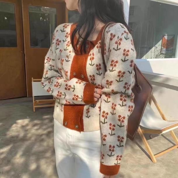 ダブルボタンフラワーカーディガン 4801-画像5-韓国ファッション通販POPREA［ポップリア］