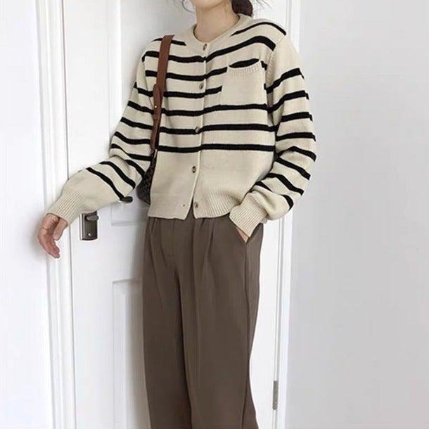 ベーシックボーダーカーディガン 4939-画像5-韓国ファッション通販POPREA［ポップリア］