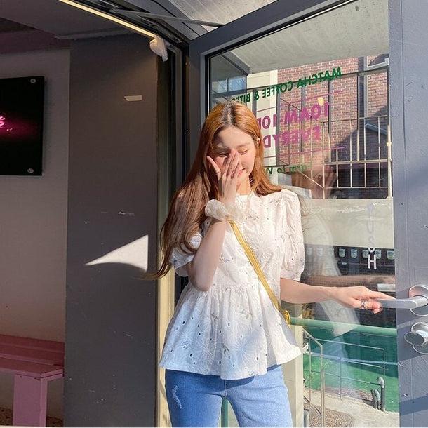 フラワー刺繍パフスリーブブラウス 5203-画像5-韓国ファッション通販POPREA［ポップリア］