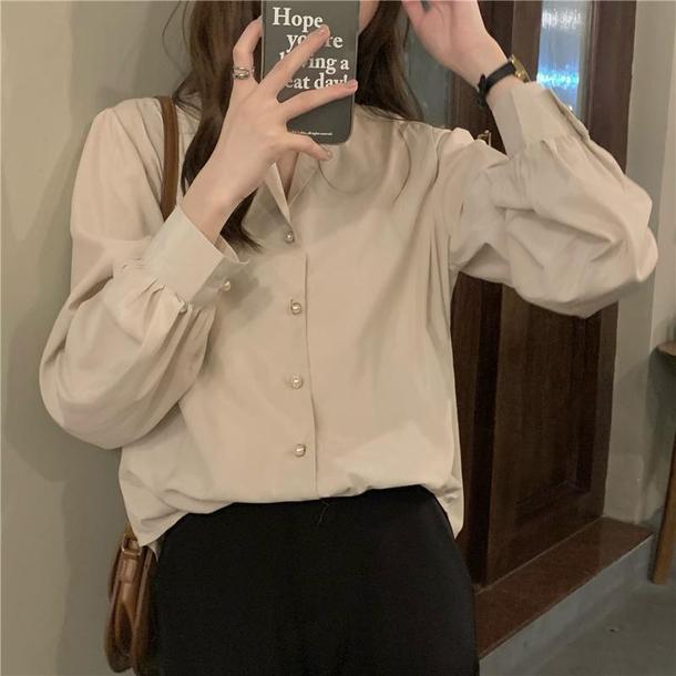 Vネックパールボタンブラウス 4689-画像5-韓国ファッション通販POPREA［ポップリア］