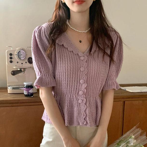 ロマンティックフリルサマーニット 5163-画像5-韓国ファッション通販POPREA［ポップリア］